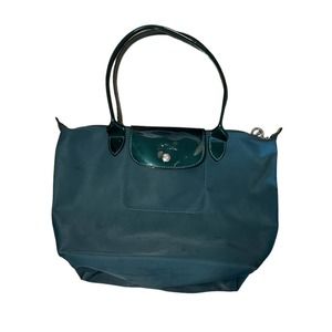 Longchamp green Le Pliage Limited Edition Color with patent handles and flap